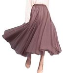 FEOYA Women's Long Pleated Tulle Skirt Layered A Line Elastic Waist Tutu Skirt Mesh Flowy Wedding Party Maxi Skirt