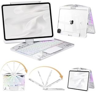 Keyboard Case for iPad Pro 13-inch (M5 2025 / M4 2024), Clear Wireless iPad Pro 13 Inch Case with Keyboard Multi-Touch Trackpad, Battery Level Visualization with 360° Rotatable & Pencil Holder, White