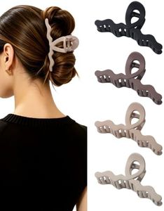 HOKEMP 4 Pack Large Claw Clips for Women Thick Hair - 5.12 Inch Hair Claw Clips Non-slip Strong Spring Hair Clips for Long Curly Hair (Matte +Black/Dark Coffee/Off-White/Light Taupe)