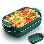 Lasagne Dish, 2PCS 9x5 inch Rectangular Ceramics Baking Dishes with Handle, Coloured Small Oven to Table Baking Dish Ideal for Oven Ceramic Baking Pan Lasagna Casserole Pan Individual Bakeware(Green)