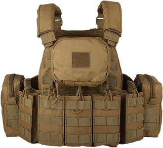 YAKEDA Tactical Outdoor Airsoft Vest, Modular Quick Release Buckles with Adjustable Multi-Functional Pouches, Lightweight MOLLE Training Vest for Outdoor Games & Tactical Activities (Mud Color)