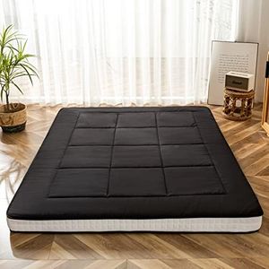 Colchón tipo futón japonés, acolchado, cubrecolchón de cama, extra grueso, plegable, transpirable, tumbona de suelo, cama de invitados para sala de estar, cama, sofá de camping (doble, negro)