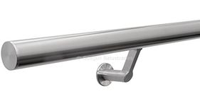 Seagull Balustrades Stainless Steel Handrail for Stairs - 320-Grit, Satin Brushed Polished - Pre-Assembled with Contemporary Wall Brackets - Select Length - Classic Plain Flat End Caps - Made in UK