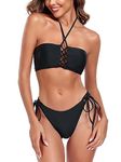 Colloyes Women's Black Crisscross Bikini Sets Sexy High Cut Two Piece Bathing Suit Size Medium