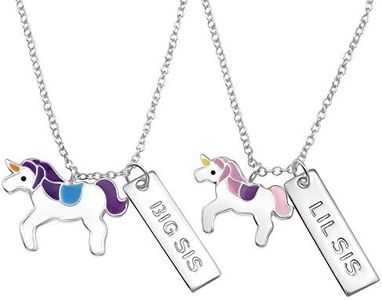 Unicorn Necklace Set - For Big Sister and Little Sister - 925 Sterling Silver - Two, Gold Stainless Steel Sterling Silver Silver