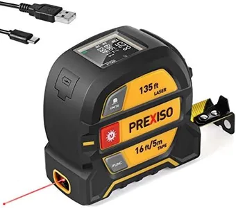 PREXISO 2-in-1 Laser Tape Measure - NOT DIGITAL TAPE - 135Ft Rechargeable Laser Measurement Tool & 16Ft Measuring Tape Movable Magnetic Hook - Pythagorean, Area, Volume, Ft/Ft+in/in/M Unit-NOT Digital