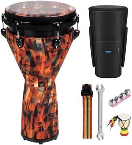 MOSEN Freestyle Mechanically Tuned 12-Inch Djembe, Carbon Fiber Hand Drum, Professional Africa Drum with drum Strap, Wrist Bells, Pendant (Red Art)