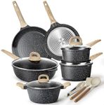 Terlulu Induction Hob Pots and Pans Set - 13pcs Nonstick Cooking Pans Set, Black Granite Cookware Set with Lid, Non Stick Saucepan Set, Frying Pan Set, PFAS PTFE PFOA PFOS Free