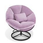 Mcombo Swivel Papasan Chairs, Gas Lift Cozy Chair with Height Adjustment, Velvet Rocking Saucer Chair for Living Room Bedroom HQ405 (Light Purple)