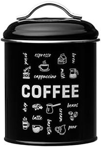 Amici Home Coffee Fix Metal Coffee Canister | Black Metal Storage Container with Handles | 36 Ounce Capacity | Coffee Canister with Lid for Kitchen Countertop