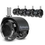 Sytopia Office Chair Wheels with 11x22mm Pin, Set of 5 Castor Wheels for Hardwood Floor, Carpet, Laminate and Tile, Replace Office Chair Mat, Silent and Smooth (Black, Not Compatiable with 1KEA Chair)