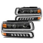 GXENOGO 2023 Latest Headlights Assembly with LED Bulbs Compatible with 1999-2002 Chevy Silverado 2000-2006 Chevy Suburban Tahoe Hi Lo Beam DRL Turn Signal Side Marker