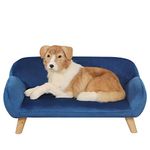 Pet Sofa/Velvet Fabric Small Dog Couch/Fashion Design Dog Sofas and Chairs/Wooden Frame Pet Bed/Dog Bed with Solid Feet/Sofa for Cat for Dog Using (Blue)