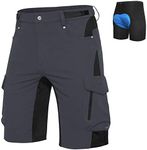 Ally Mens Mountain Bike Shorts 4D Padded Lightweight Quick Dry Stretch Loose-fit with 6 Pockets for Cycling Biking Bicycle Riding Biker (Dark Grey, 3X-Large)