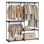 SONGMICS Portable Closet, Freestanding Closet Organizer, Clothes Rack with Shelves, Hanging Rods, Storage Organizer, for Cloakroom, Bedroom, 54.3 x 16.9 x 71.7 Inches, Ink Black URYG025B02