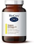 BioCare Vegan Omega-3 | Vegetable Capsules | DHA and EPA from Algae for Heart, Brain and Vision Support | Food Supplement | Suitable for Vegetarians and Vegans | 60 Capsules