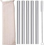 Boba Straws Reusable Bubble Tea Straws Metal Stainless Steel Straw Extra Wide for Smoothies Milkshake Jumbo Milk Tea Thick Fat Straws with Carry Bag/Cleaner Brush 0.5" 1/2Inch 12mm Silver 5-Pcs