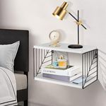 Floating Bedside Table Floating Nightstand Bedside Shelf Wall Mounted Nightstand 2 Tier Floating Wall Shelf Beside Table Floating Shelves for Wall in Bedroom Living Room Bathroom Kitchen Office, White