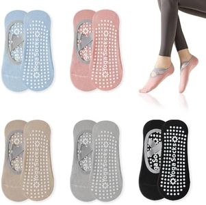 BD-Herego 5 Paia Calzini Antiscivolo Yoga Donna, Calzini Yoga Grip Calzino da Allenamento Impugnature e Cinghie Antiscivolo per Yoga Pilates Barre Danza Fitness