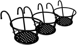 Levede Rail Pot Plant Basket Metal - Holder, Outdoors, Indoors, Shelf, Flower, Balcony, Planter, Stand, Black x3