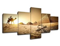 Ancient Egypt Pyramid Paintings 5 Pieces Canvas Pictures for Living Room Desert Sunset Scape Wall Art Contemporary Artwork Home Decorations Wooden Framed Ready to Hang Posters and Prints(50''Wx24''H)