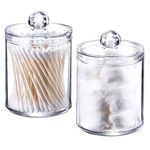 Hwtcjx 2 PCS Cotton Bud Holder, Bathroom Jars, Cotton Pad Holder with Lids, Cotton Buds Holder Dispenser for Cotton Ball, Swab, Round Pads, Floss, Bathroom Canister Storage Organization (C)