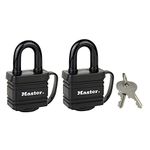 Master Lock, Black, 7804EURT Pack of 2 Laminated Padlocks with Key and Thermoplastic Cover, 7,8 x 4 x 2,9 cm