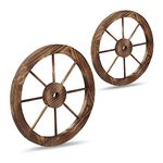 Relaxdays Wagon Wheel, Wood, Set of 2, Decoration for Garden, Terrace, Veranda, Rustic Cartwheel, Saloon, Western, Brown, 40 x 40 x 2.5 cm