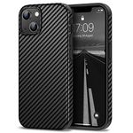 Tasikar Compatible with iPhone 14 Plus Case, Carbon Fiber Leather Texture with TPU Bumper Slim Protective Cover Case, Black