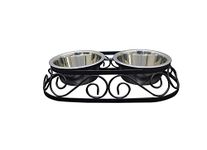 Naaz Pet Supplies Home Bargains Pet Feeder Dog Bowl For Food And Water Bowls|Two Stainless Steel Removable Bowls With Iron Stand (900 Ml X 2 Bowl),?42 cm,H_10 cm,W_25 cm