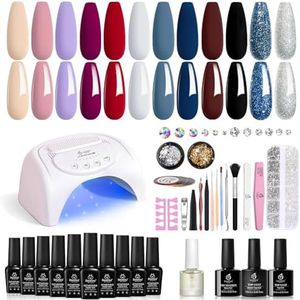 beetles Gel Polish Gel Nail Polish Kit with 48w Uv Light Gel Nail Starter Kit 12 Spring Colors Pink Nude Blue Glitter Gray Gel Polish with Base Gel Top Coat Soak Off Gel Polish Set Women