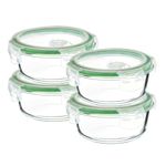 Amazon Brand - Solimo Borosilicate Glass Container with Air-Vent Lid (420ml Each) | Airtight & Leak-Proof | Freezer, Microwave & Dishwasher Safe (Set of 4) (Round Shaped) (Transparent)