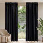 PONY DANCE 96 inch Drop Blackout Thermal Curtains - Black Curtains Pencil Pleat Heavy Duty Light Blocking Energy Saving Drapes for Living Room Large Window (55 inch Width, Sold as Pair)