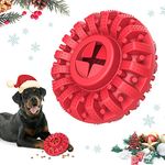 Lewondr Dog Toys for Aggressive Chewers, Natural Rubber Indestructible Dog Toys Treat Dispenser for Power Chewers, Durable Dog Toy for Small/Medium/Large Chewer, Fun to Chew, Chase and Fetch, Red