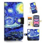 AJOURTEK for iPhone 11, Art Designed Flip Wallet Style Phone Cover Case, Vincent Van Gogh Painting Full Body Protection Mobile Phone Case AD004 (#24890 Starry Night)