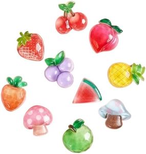 Aanxufa 50pcs Fruit Vegetable Charms, Resin Kawaii Slime Charms Mushrooms Strawberries Watermelon Peaches Grapes Pineapple Carrots Embellishments for DIY Crafts and Ornament Scrapbooking