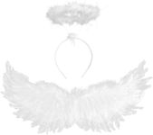 SULOLI Angel Wings and Halo, White Fairy Angel Wings Fallen Angel Wings Halloween Fancy Dress Costume for Adult Halloween Christmas Party