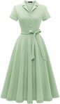 Wedtrend Ladies 50s Housewife Dress, 40s Vintage Tea Party Dress Short Sleeve Spring Casual Dress Aline Formal Wedding Guest Dress Midi Prom Dress for Special OccasionsCWTP30001LightGreenXL