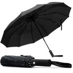 TANNESS Windproof Umbrella – 10-Rib Waterproof & Compact Umbrella with Automatic Open/Close Function and Ergonomic Handle – Folding Mini Umbrella - Strong Umbrellas for Wind and Rain (Black)