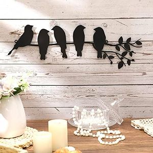 Ferraycle Metal Bird Wall Art Birds on the Branch Wall Decor Leaves with Birds Metal Sculpture Bird Silhouette Metal Ornament Branch Wall Hanging Sign for Balcony Garden Decor(Black,Elegant Style)