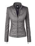 Lock and Love Women's Removable Hooded Faux Leather Jacket Moto Biker Coat, Wjc877l_grey, X-Large