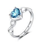 Aquamarine Birthstone March Ring for Women - Shysnow Infinity Promise Ring 925 Sterling Silver Adjustable Open Light Blue Heart Cubic Zirconia Dainty Simulated Gemstone Wedding Rings for Mothers