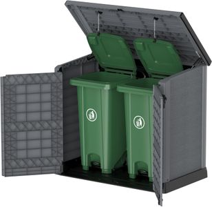 Duramax Cedargrain 1200L Plastic Garden Storage Shed – Grey, Flat Lid, Fits 2x 240L Bins, 145x85x125cm