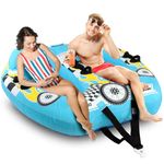 Watersports Inflatable Towable Booster Tube - Two Person Water Boating Float Tow Raft, Inflatable Pull Boats/Tubes/Towables w/ Dual Seats, PVC Bladder, Foam Pad, Nylon Handles - SereneLife SLTOWBL10