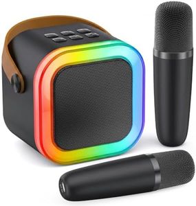 Mini Karaoke Machine for Kids Adults, 2026 TOP Birthday Gifts for Girls Boys 3,4,5,6,7,8+Year Old Toddler Kids Toys, Portable Bluetooth Speaker with 2 Wireless Karaoke Microphones Player Easter(Black)