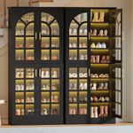 Tribesigns 69" Tall Shoe Cabinet with Doors and Led Light, 8-Tier Wooden Shoe Rack Organizer with Adjustable Shelves, Narrow Shoe Storage Cabinet for Entryway, Hallway, Living Room, Black (Set of 2)