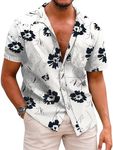 COOFANDY Mens Hawaiian Shirts Short Sleeve Casual Button Down Tropical Beach Shirt, White / Black Floral, X-Large