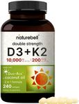 NatureBell Vitamin D3 K2 (10,000 IU Vitamin D + 200mcg Vitamin K MK-7) 240 Softgels with Coconut Oil for Complete Absorption | Bone, Heart, Immune, & Calcium Support | One a Day, Non-GMO