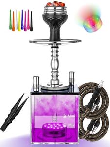 Hookah Set 2 Hose With Everything - Micro Cube Acrylic Hookah With Silicone Bowl Coal Tong Hookah Charcoal Holder Hookah Tips Magical Remote LED Light for Better Shisha Narguile Smoking