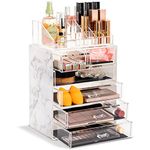 Sorbus Clear Cosmetic Makeup Organizer - Make Up & Jewelry Storage, Case & Display - Spacious Design - Great Holder for Dresser, Bathroom, Vanity & Countertop (4 Large, 2 Small Drawers - Marble Print)